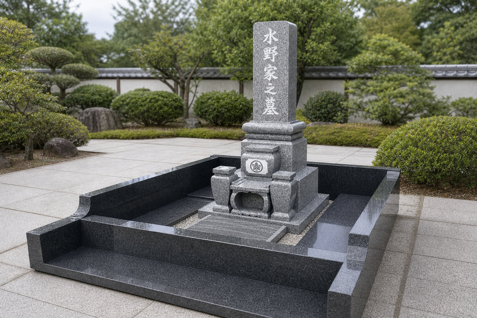 Japanese grey and black granite memorial monument